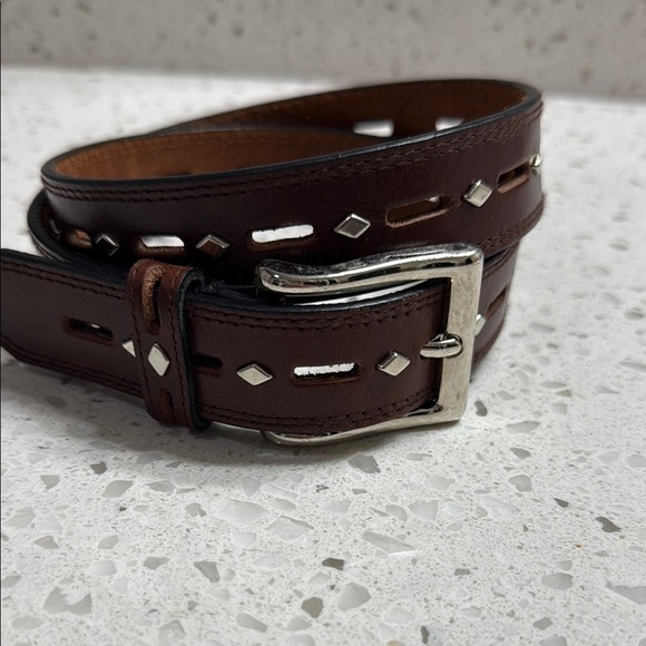 Guess Belt Brown w diamond grommets Self buckle SZ S length of leather total 33” - Picture 1 of 4